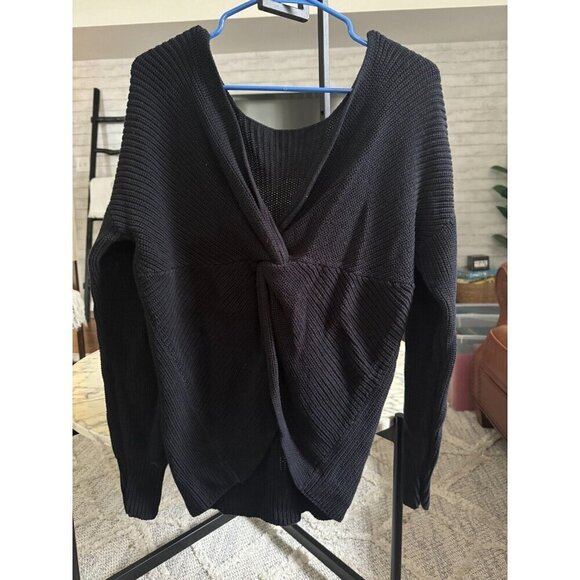 Loft Black Twist Back Sweater Long Sleeve Pullover Womens Size Large - Picture 2 of 6